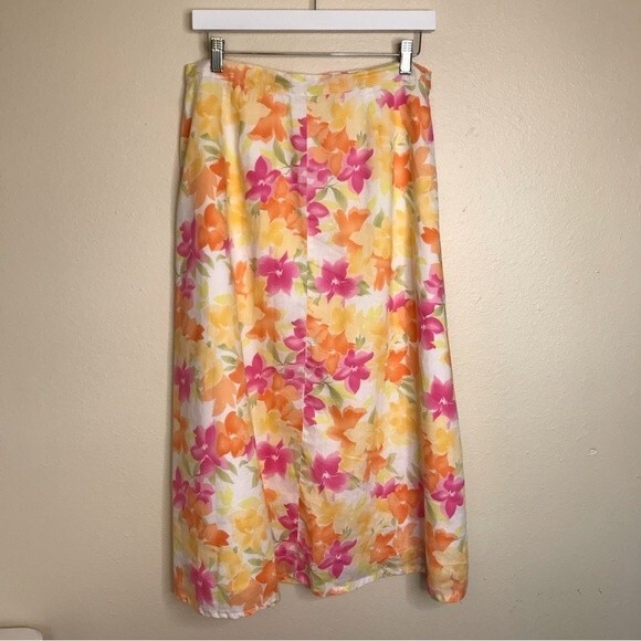 VTG Jennifer Eden Two Piece Top Skirt Ramie Watercolor Floral Print Women 10 - Picture 7 of 16